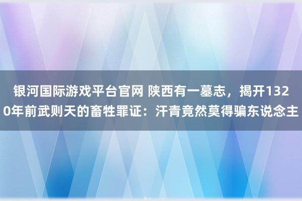 银河国际游戏平台官网 陕西有一墓志，揭开1320年前武则天的畜牲罪证：汗青竟然莫得骗东说念主