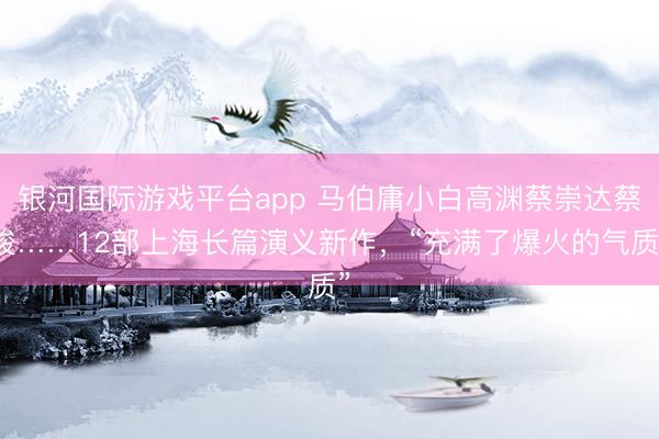 银河国际游戏平台app 马伯庸小白高渊蔡崇达蔡骏……12部上海长篇演义新作，“充满了爆火的气质”